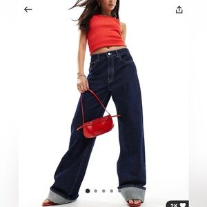 ASOS DESIGN turn up jeans with contrast stitch in indigo